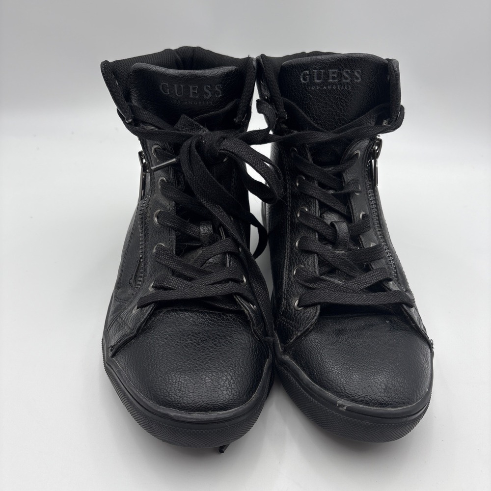 GUESS Mens High Top Sneakers Black Logo Zipper GMTEVIS-C Size 10